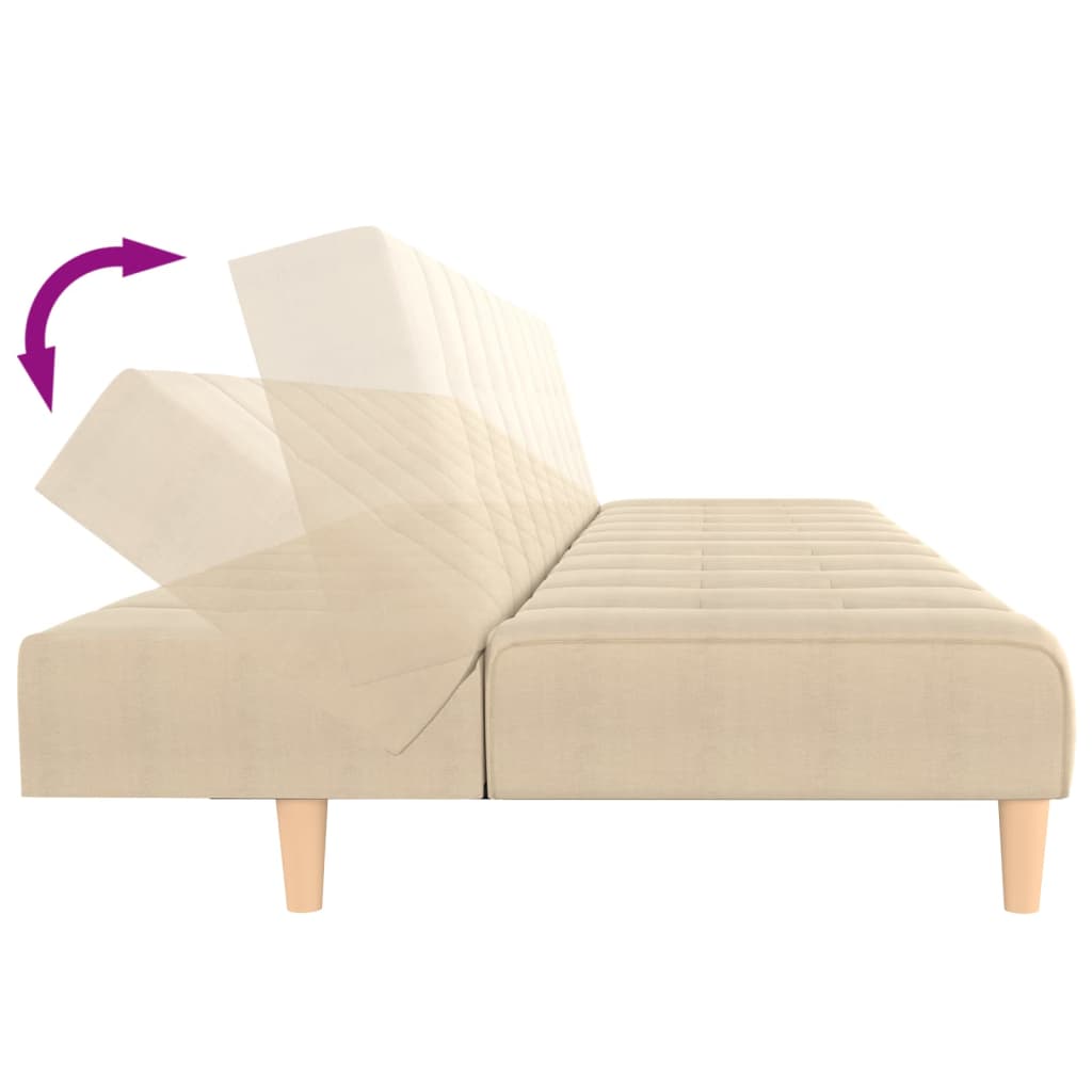 Schlafsofa 2-Sitzer mit Fußhocker Creme Stoff
