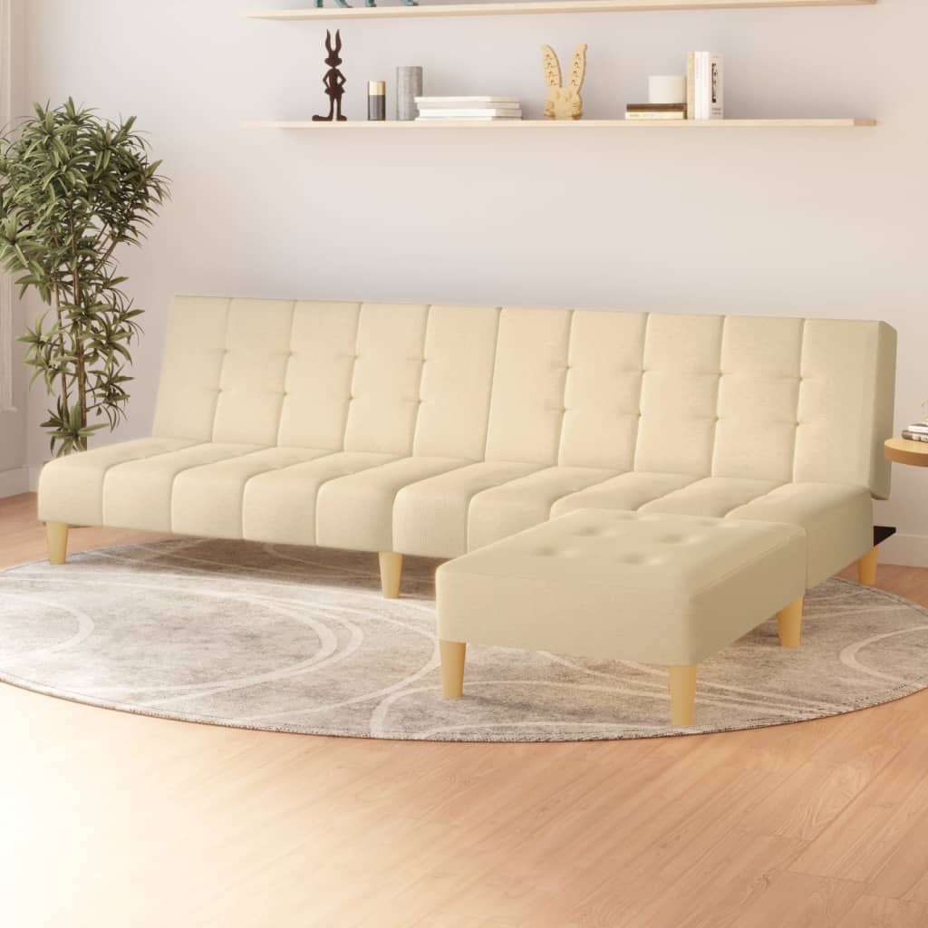 Schlafsofa 2-Sitzer mit Fußhocker Creme Stoff