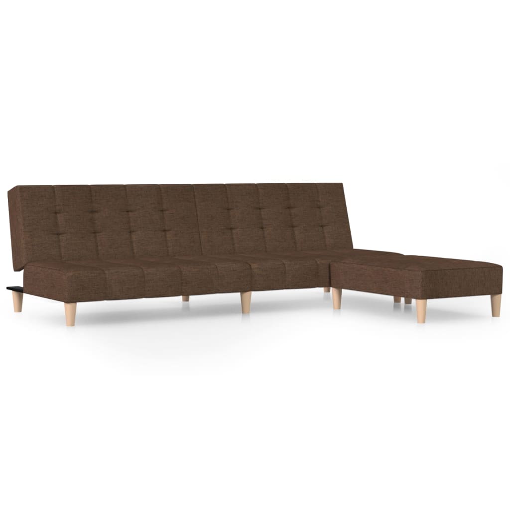 Schlafsofa 2-Sitzer mit Fußhocker Braun Stoff
