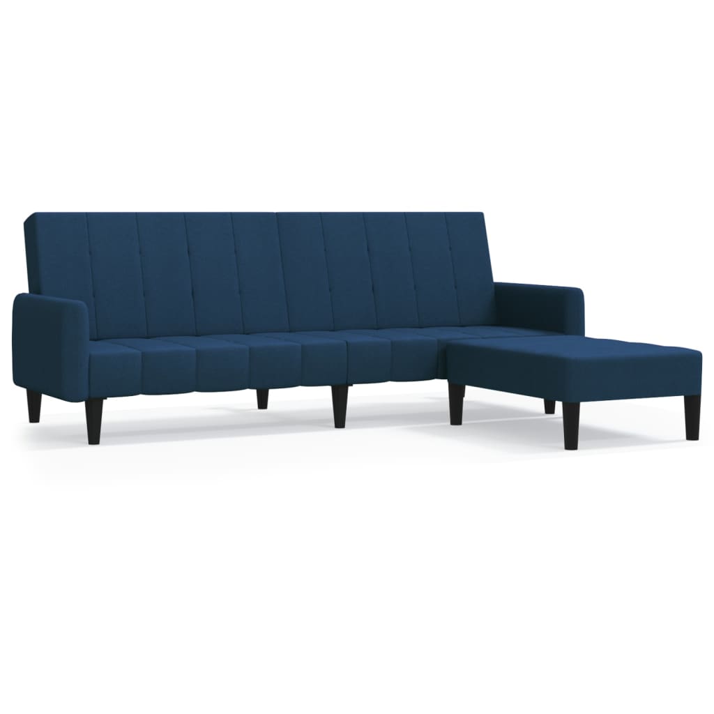 Schlafsofa 2-Sitzer mit Hocker Blau Samt