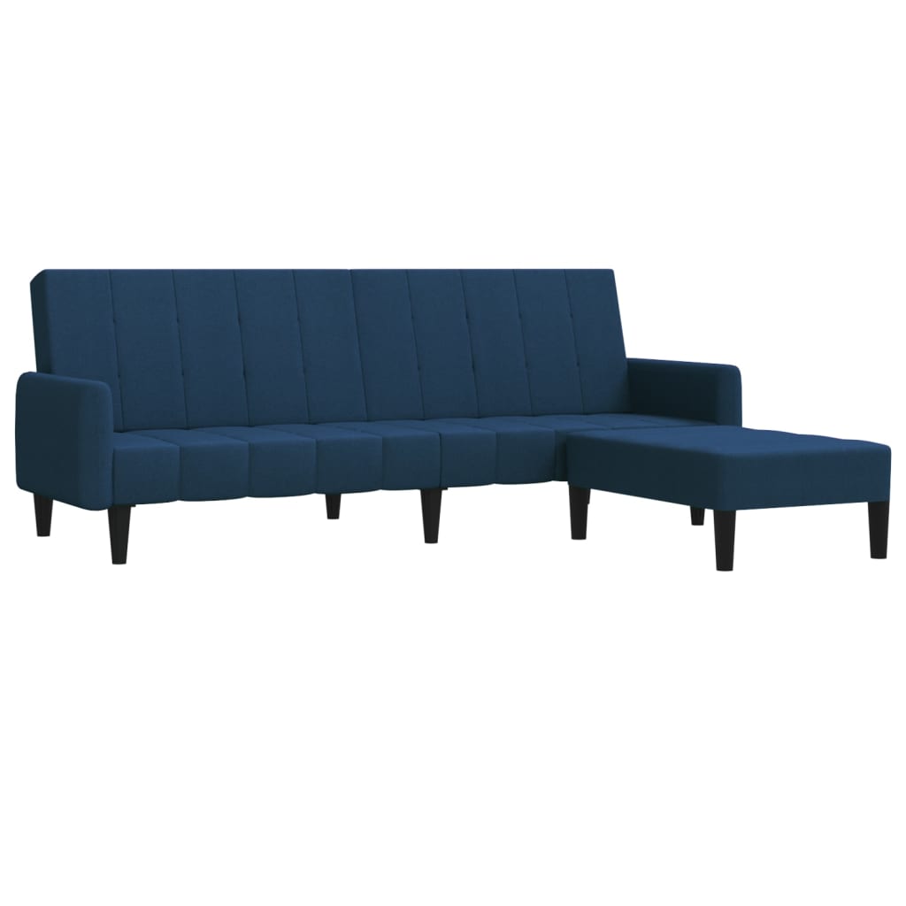 Schlafsofa 2-Sitzer mit Hocker Blau Samt