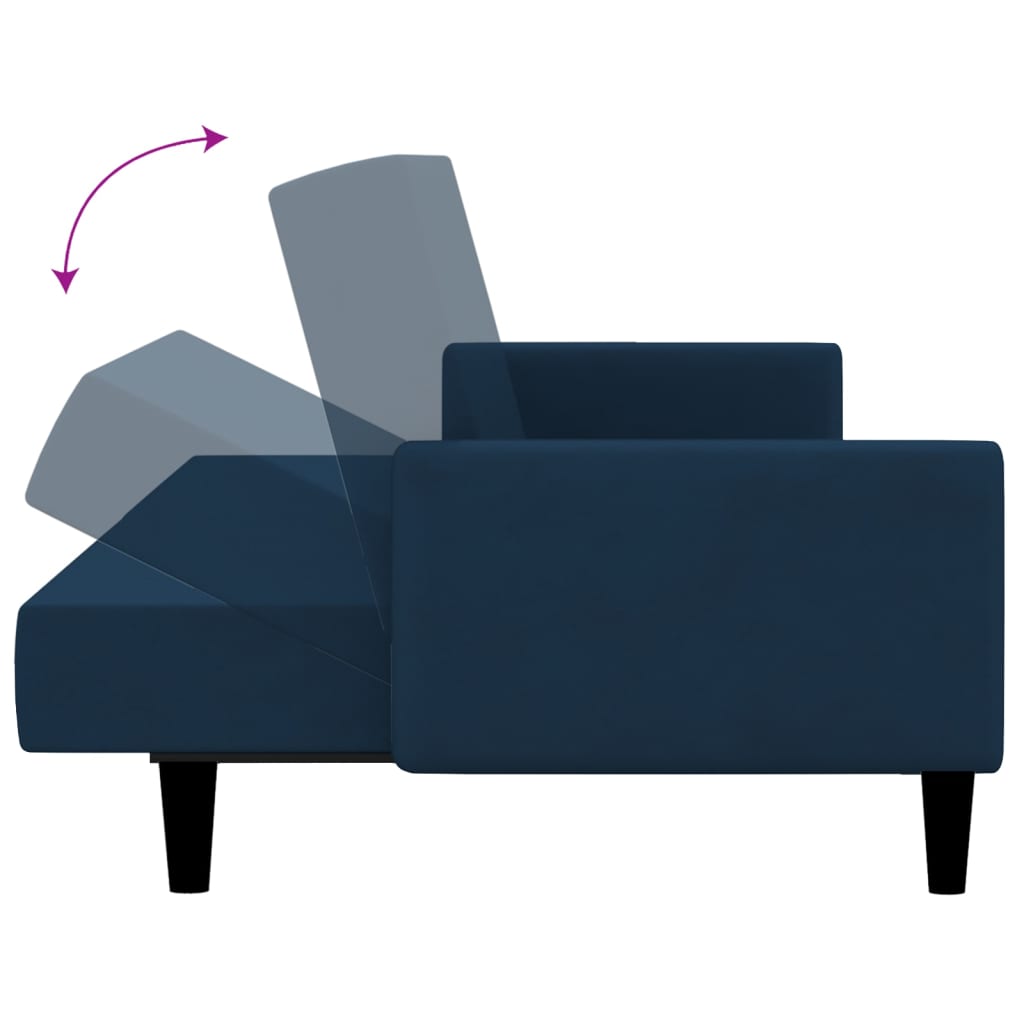 Schlafsofa 2-Sitzer mit Hocker Blau Samt