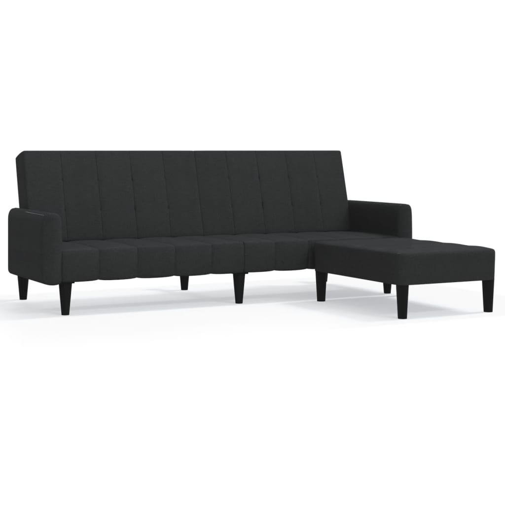 Schlafsofa 2-Sitzer mit Hocker Schwarz Samt