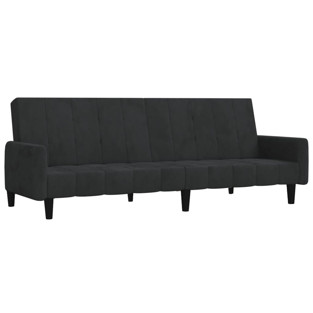 Schlafsofa 2-Sitzer mit Hocker Schwarz Samt