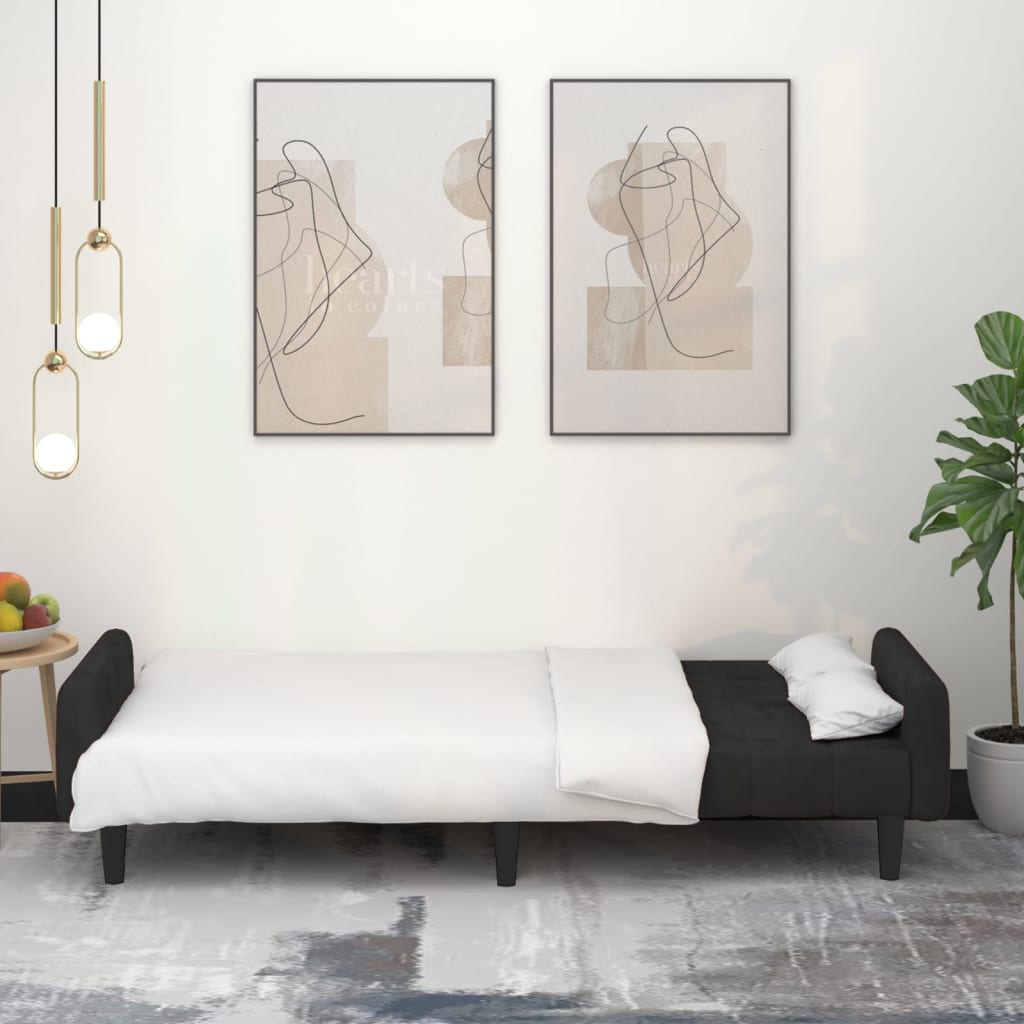 Schlafsofa 2-Sitzer mit Hocker Schwarz Samt