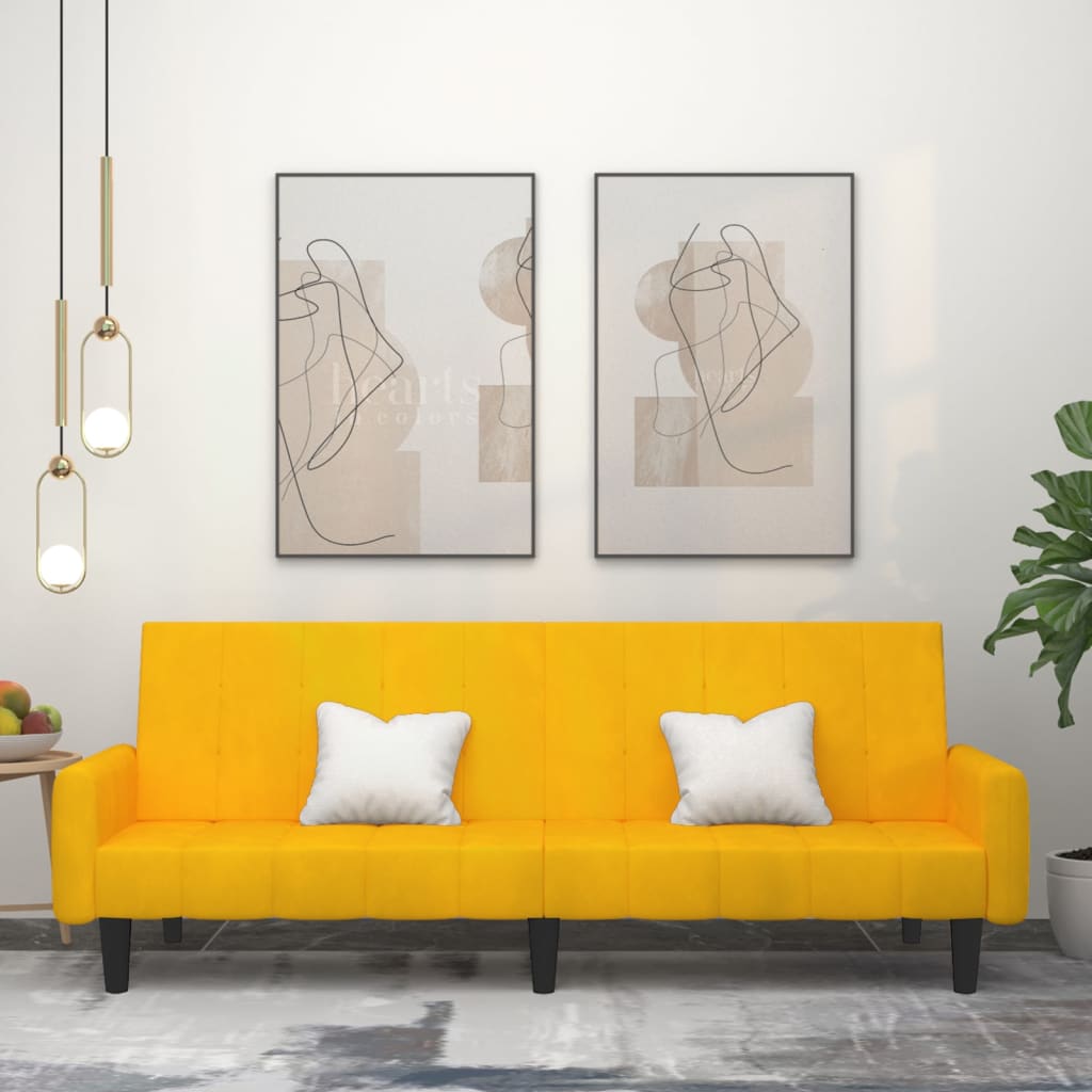 Schlafsofa 2-Sitzer mit Hocker Gelb Samt