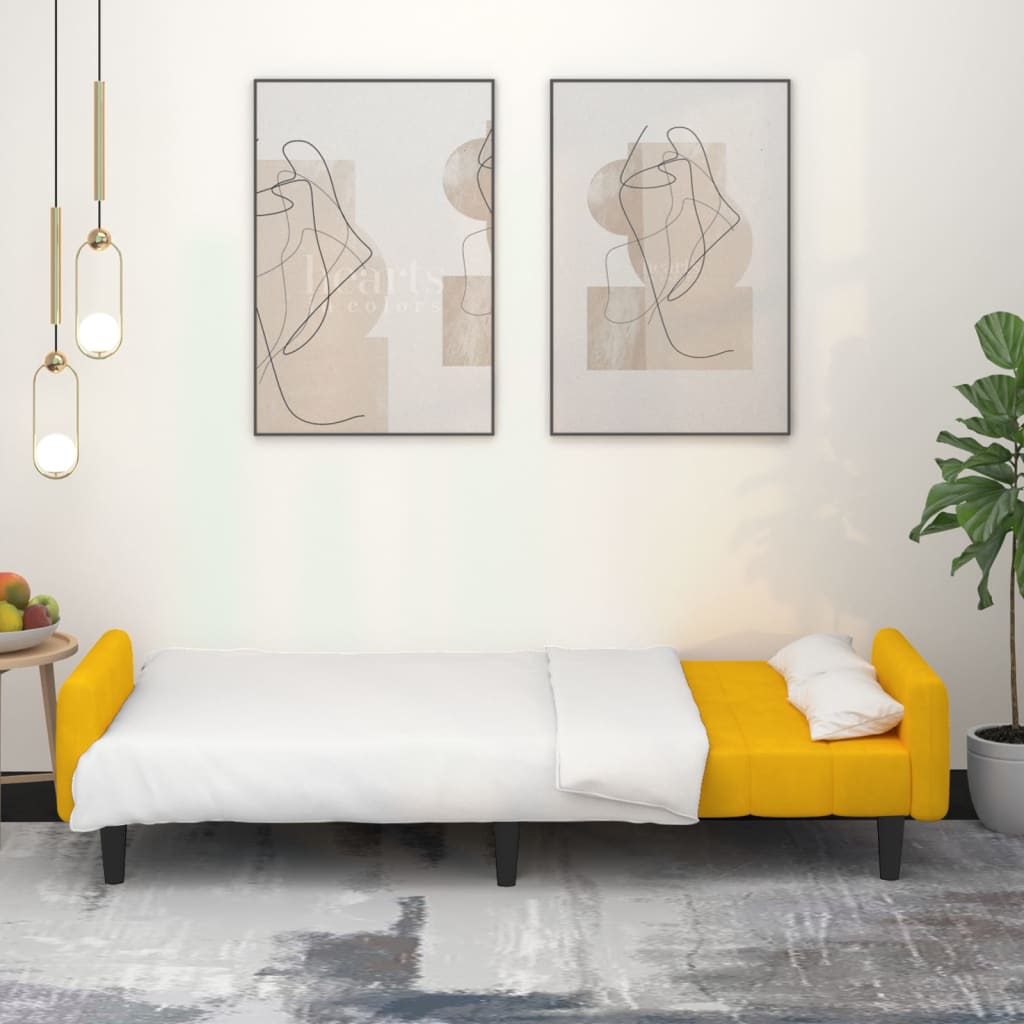 Schlafsofa 2-Sitzer mit Hocker Gelb Samt