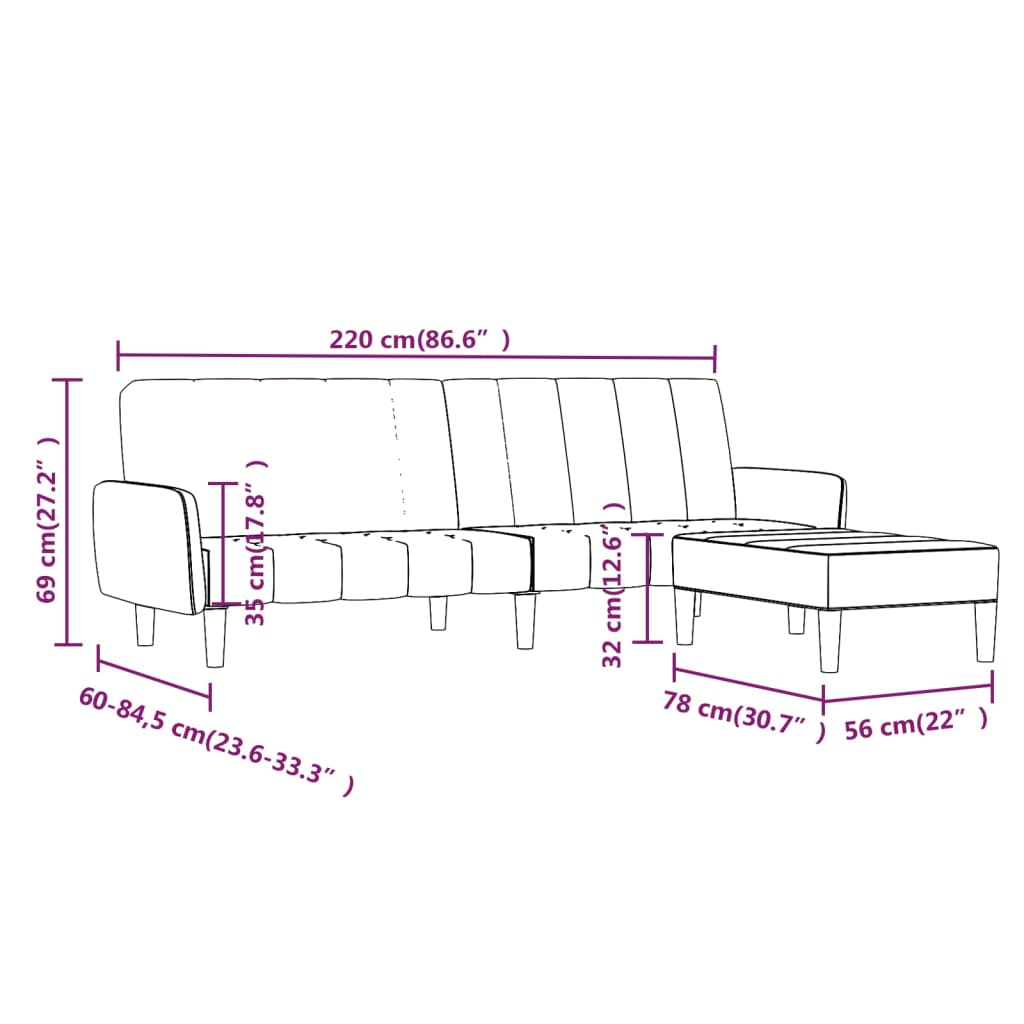 Schlafsofa 2-Sitzer mit Hocker Gelb Samt