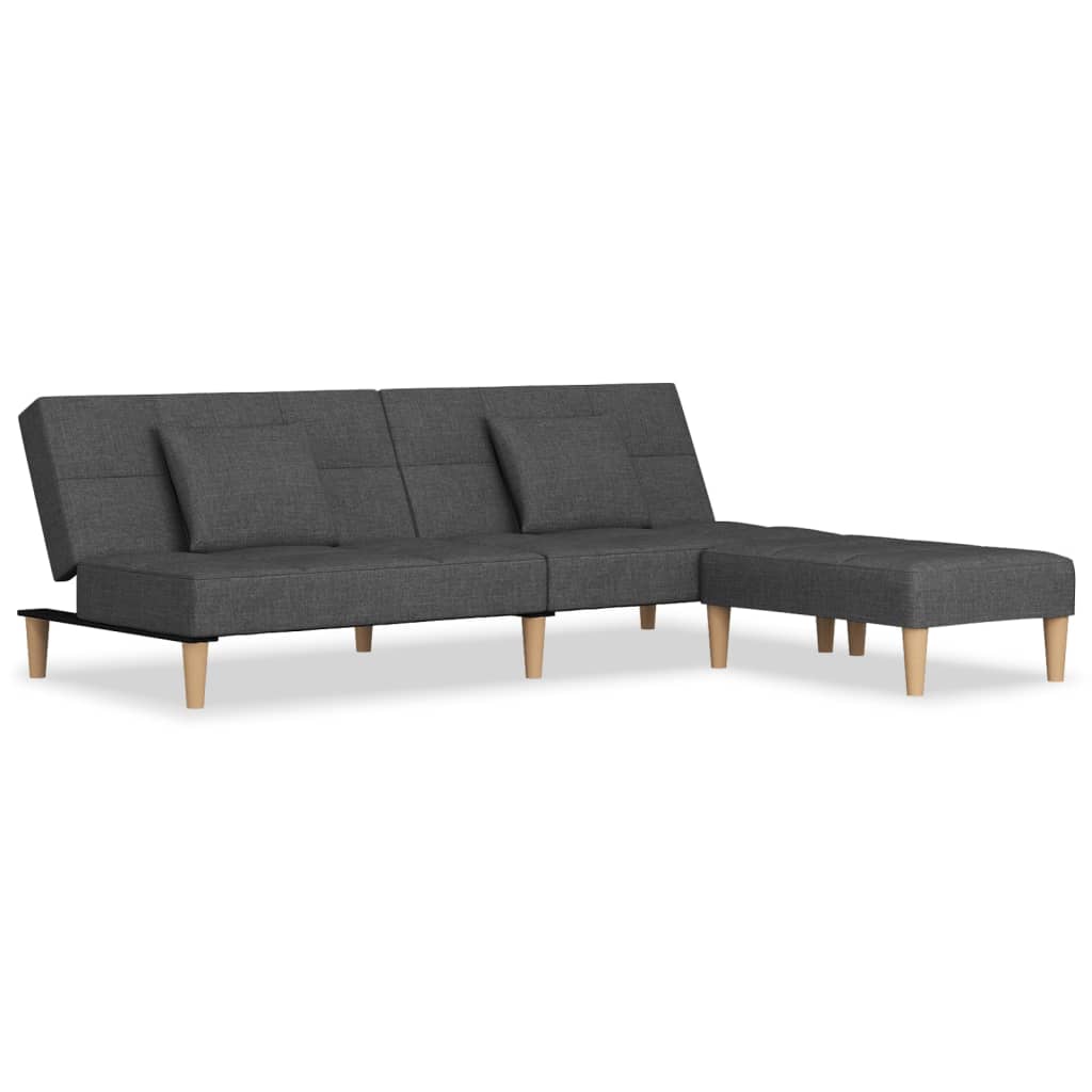 Schlafsofa 2-Sitzer mit 2 Kissen & Hocker Hellgrau Stoff