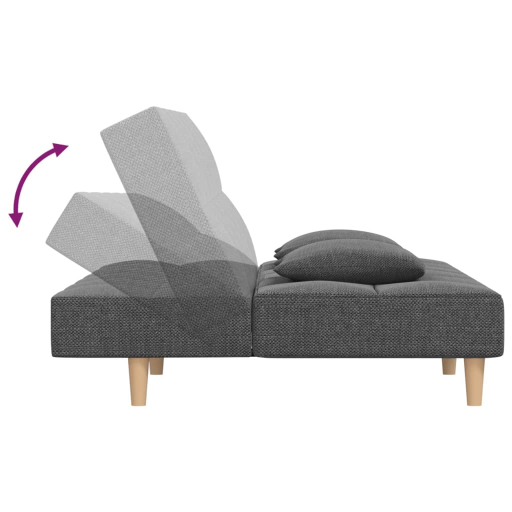 Schlafsofa 2-Sitzer mit 2 Kissen & Hocker Hellgrau Stoff