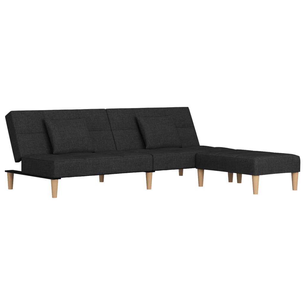 Schlafsofa 2-Sitzer mit 2 Kissen & Hocker Dunkelgrau Stoff