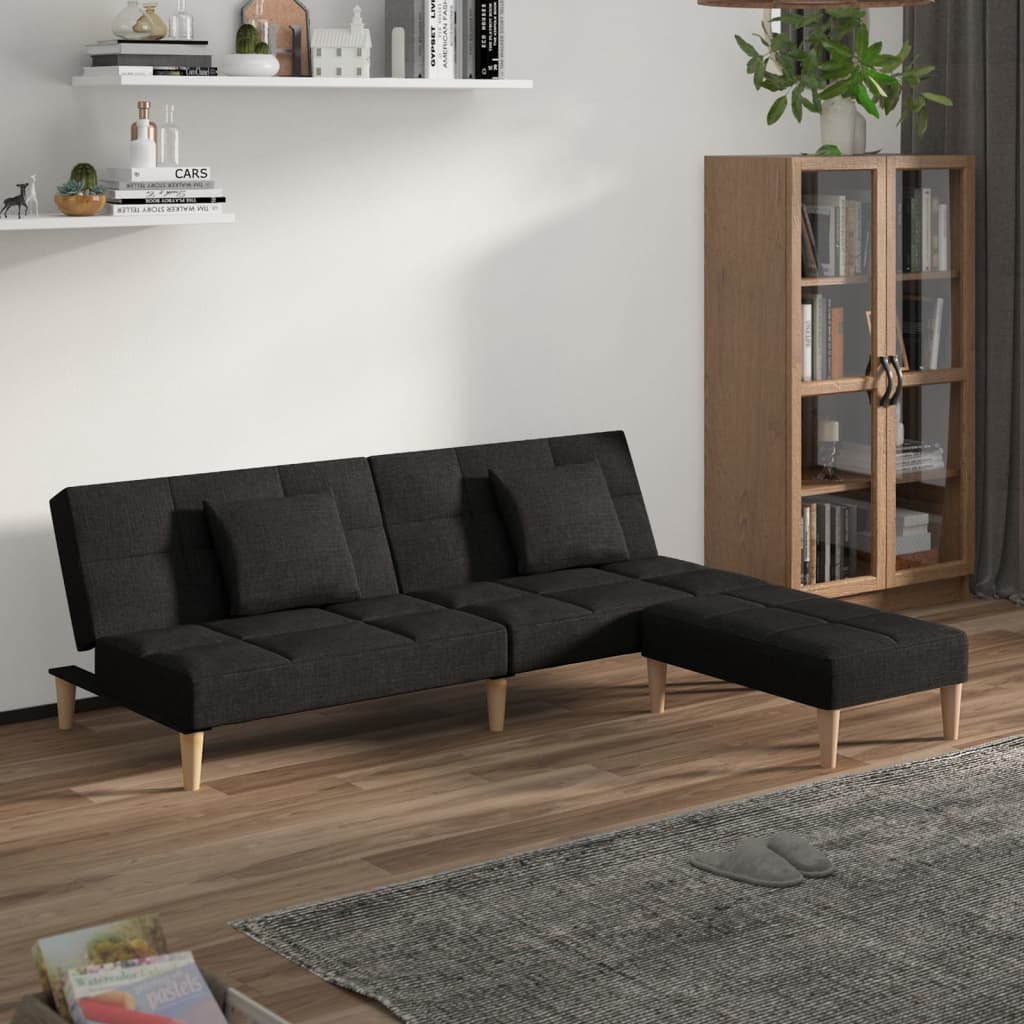 Schlafsofa 2-Sitzer mit 2 Kissen & Hocker Dunkelgrau Stoff
