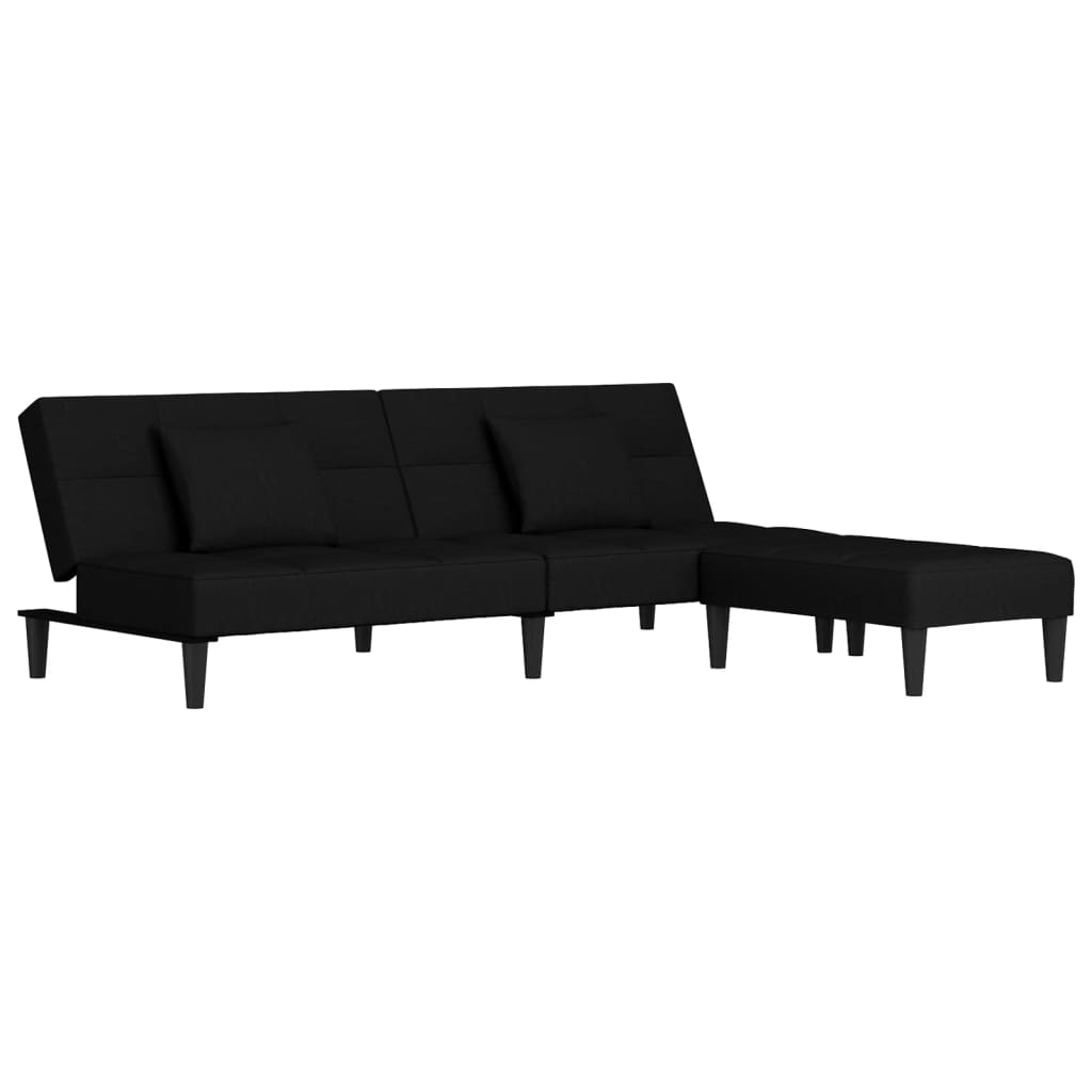 Schlafsofa 2-Sitzer mit 2 Kissen & Hocker Schwarz Samt