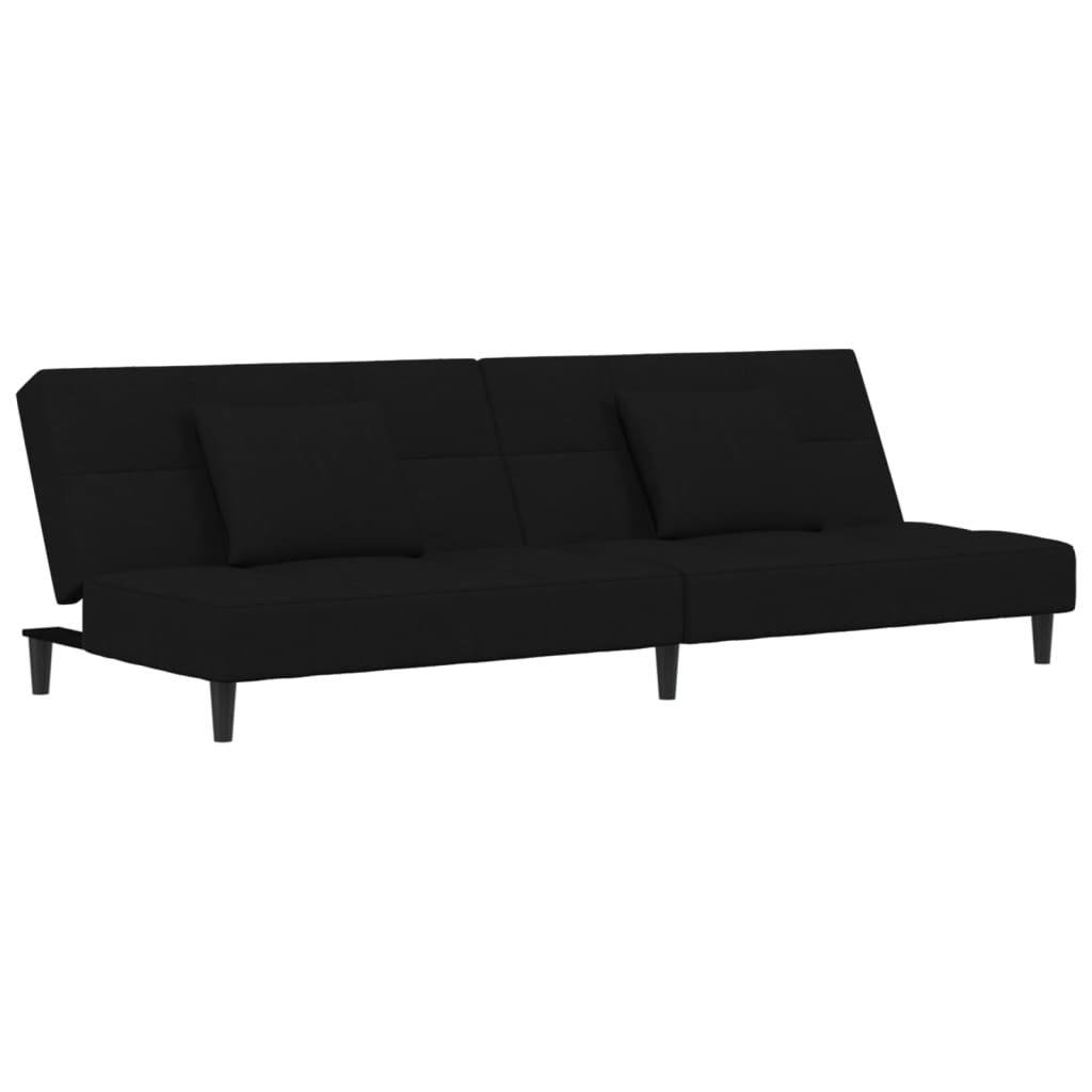Schlafsofa 2-Sitzer mit 2 Kissen & Hocker Schwarz Samt