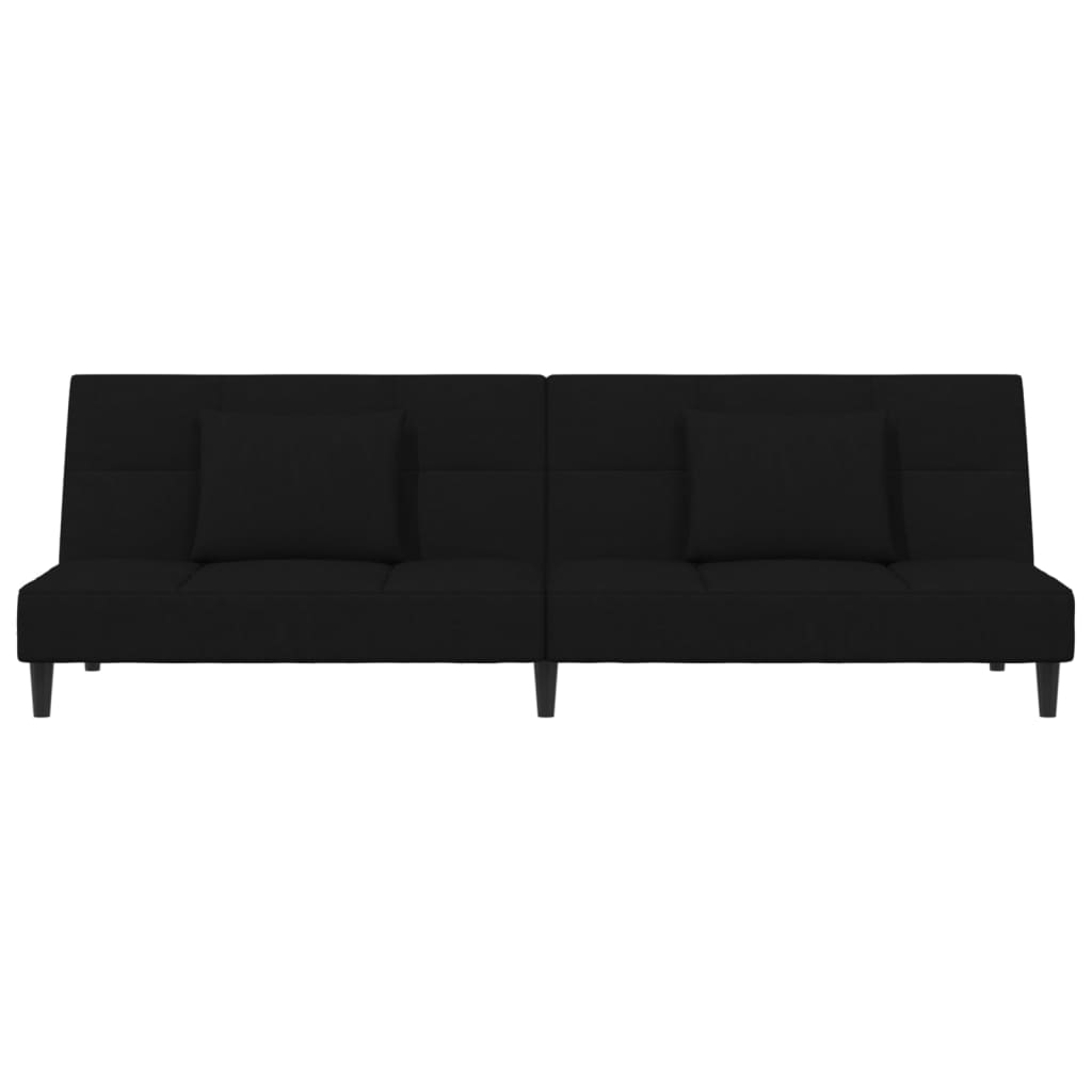 Schlafsofa 2-Sitzer mit 2 Kissen & Hocker Schwarz Samt