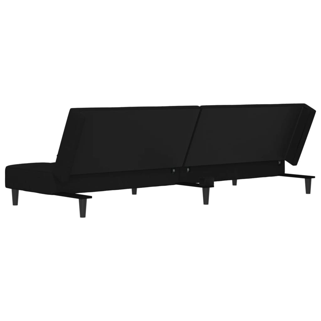Schlafsofa 2-Sitzer mit 2 Kissen & Hocker Schwarz Samt