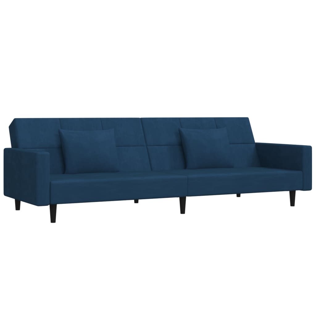 Schlafsofa 2-Sitzer mit 2 Kissen & Hocker Blau Samt