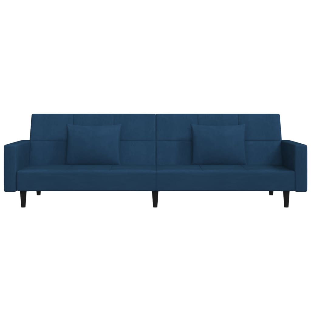 Schlafsofa 2-Sitzer mit 2 Kissen & Hocker Blau Samt