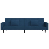 Thumbnail for Schlafsofa 2-Sitzer mit 2 Kissen & Hocker Blau Samt