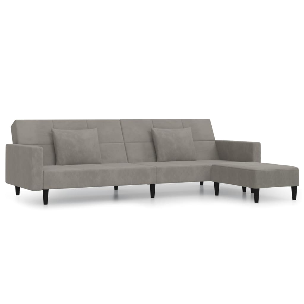 Schlafsofa 2-Sitzer mit 2 Kissen & Hocker Hellgrau Samt