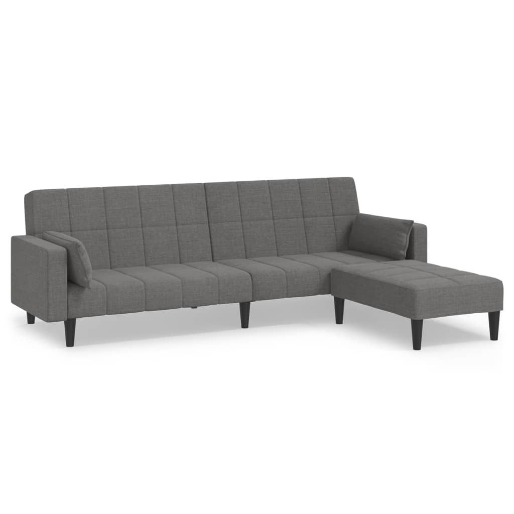 Schlafsofa 2-Sitzer mit 2 Kissen & Hocker Hellgrau Stoff