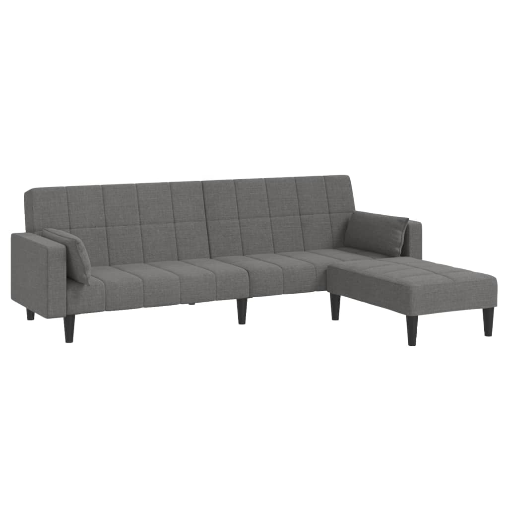 Schlafsofa 2-Sitzer mit 2 Kissen & Hocker Hellgrau Stoff