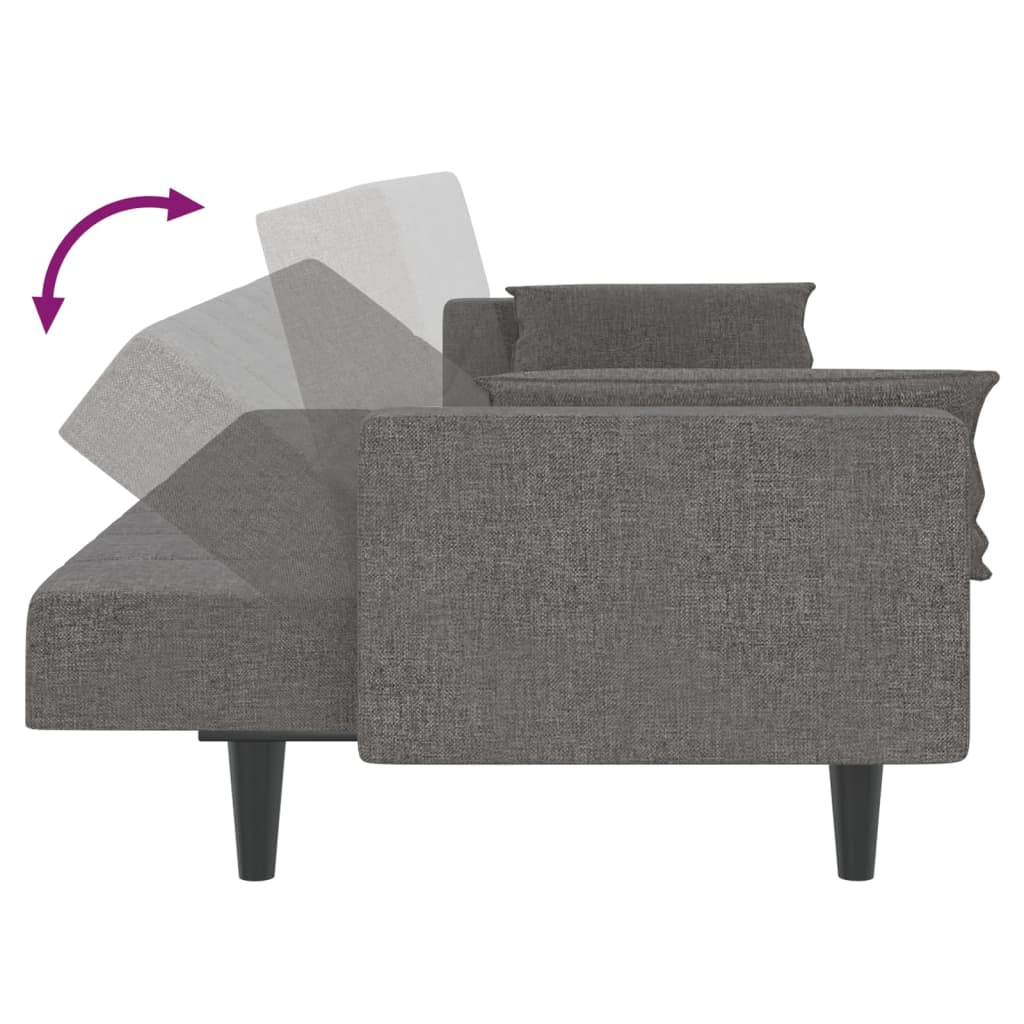 Schlafsofa 2-Sitzer mit 2 Kissen & Hocker Hellgrau Stoff