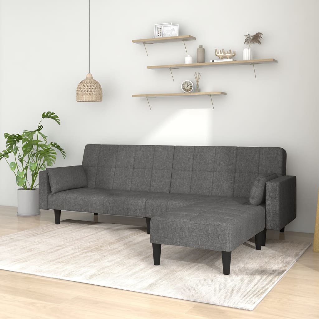 Schlafsofa 2-Sitzer mit 2 Kissen & Hocker Hellgrau Stoff