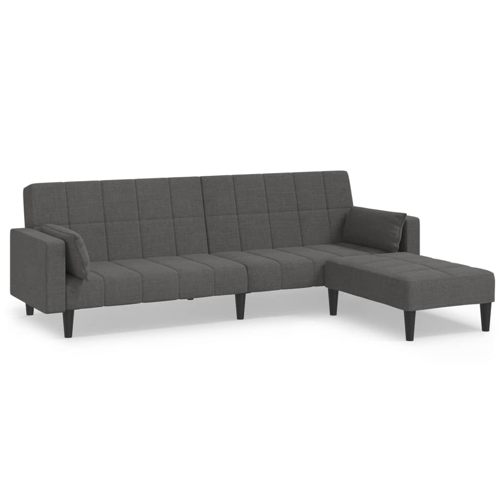 Schlafsofa 2-Sitzer mit 2 Kissen & Hocker Dunkelgrau Stoff