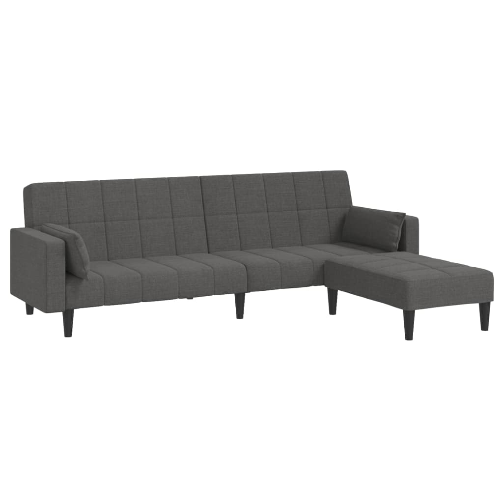 Schlafsofa 2-Sitzer mit 2 Kissen & Hocker Dunkelgrau Stoff