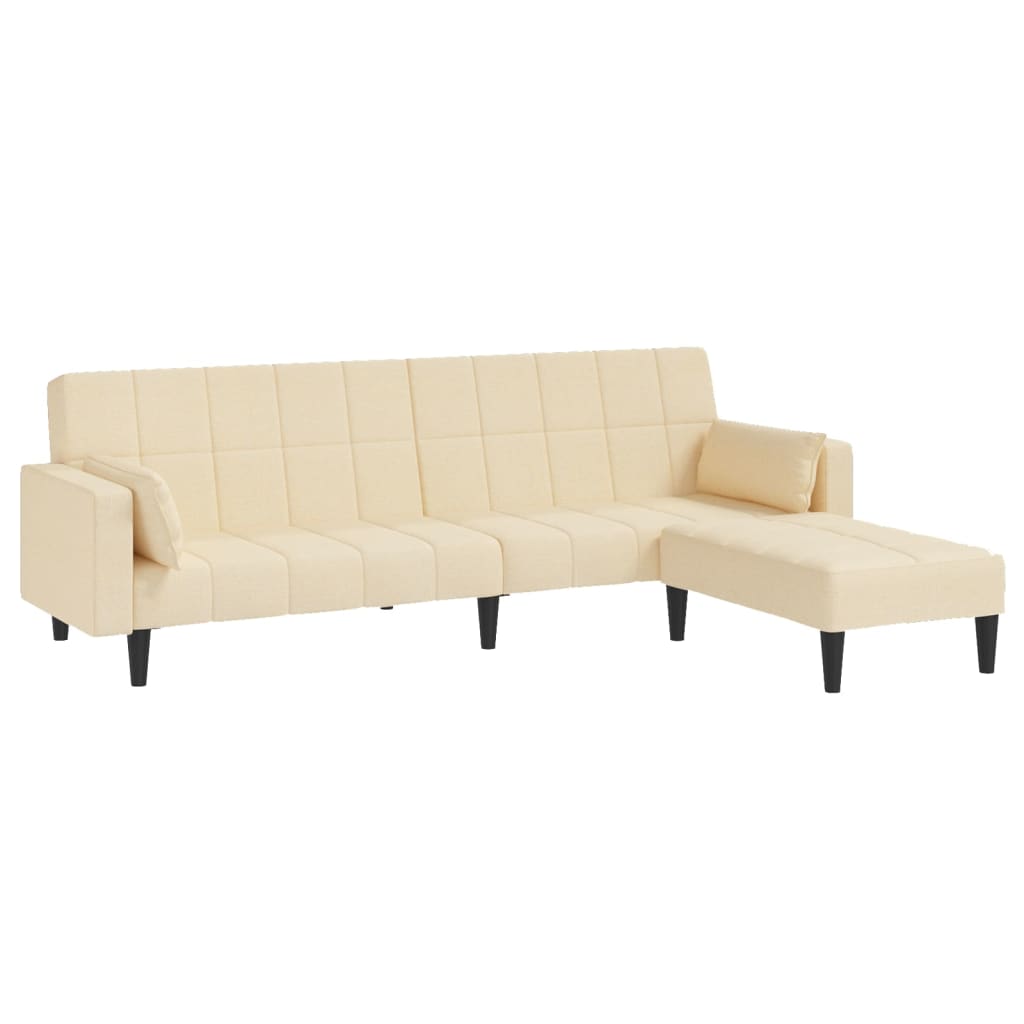 Schlafsofa 2-Sitzer mit 2 Kissen & Hocker Creme Stoff