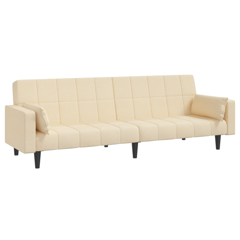 Schlafsofa 2-Sitzer mit 2 Kissen & Hocker Creme Stoff