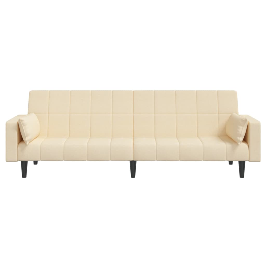 Schlafsofa 2-Sitzer mit 2 Kissen & Hocker Creme Stoff