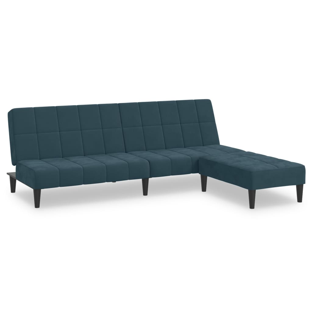 Schlafsofa 2-Sitzer mit Hocker Blau Samt