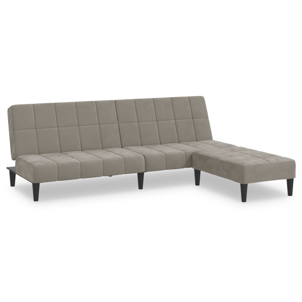 Schlafsofa 2-Sitzer mit Hocker Hellgrau Samt