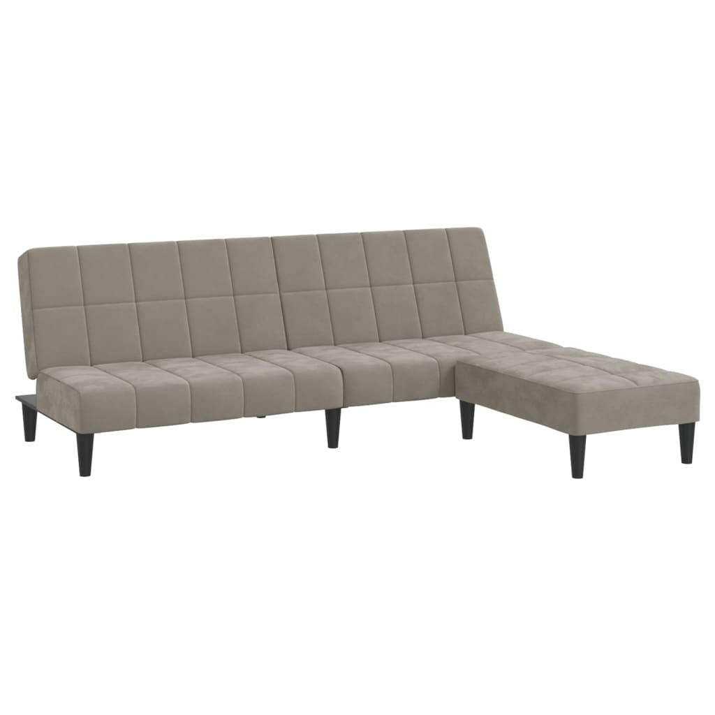 Schlafsofa 2-Sitzer mit Hocker Hellgrau Samt
