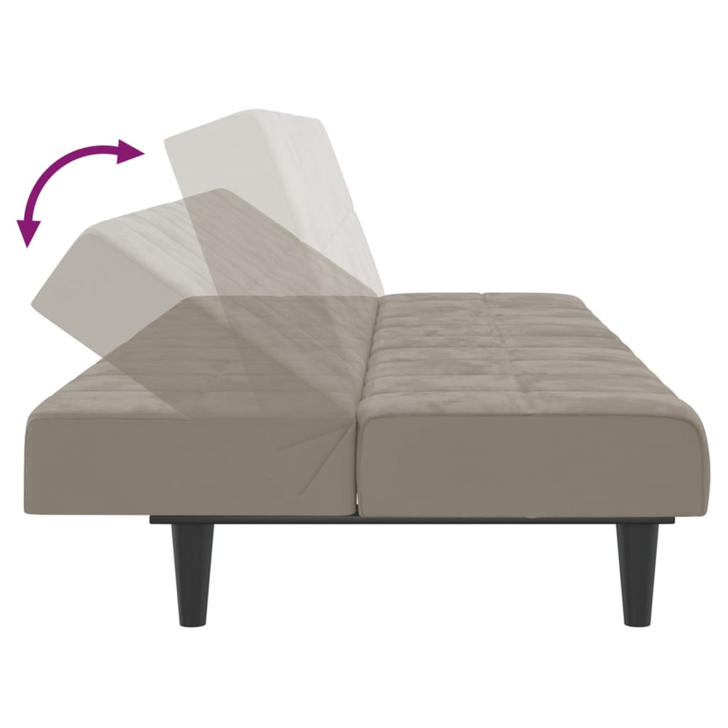 Schlafsofa 2-Sitzer mit Hocker Hellgrau Samt
