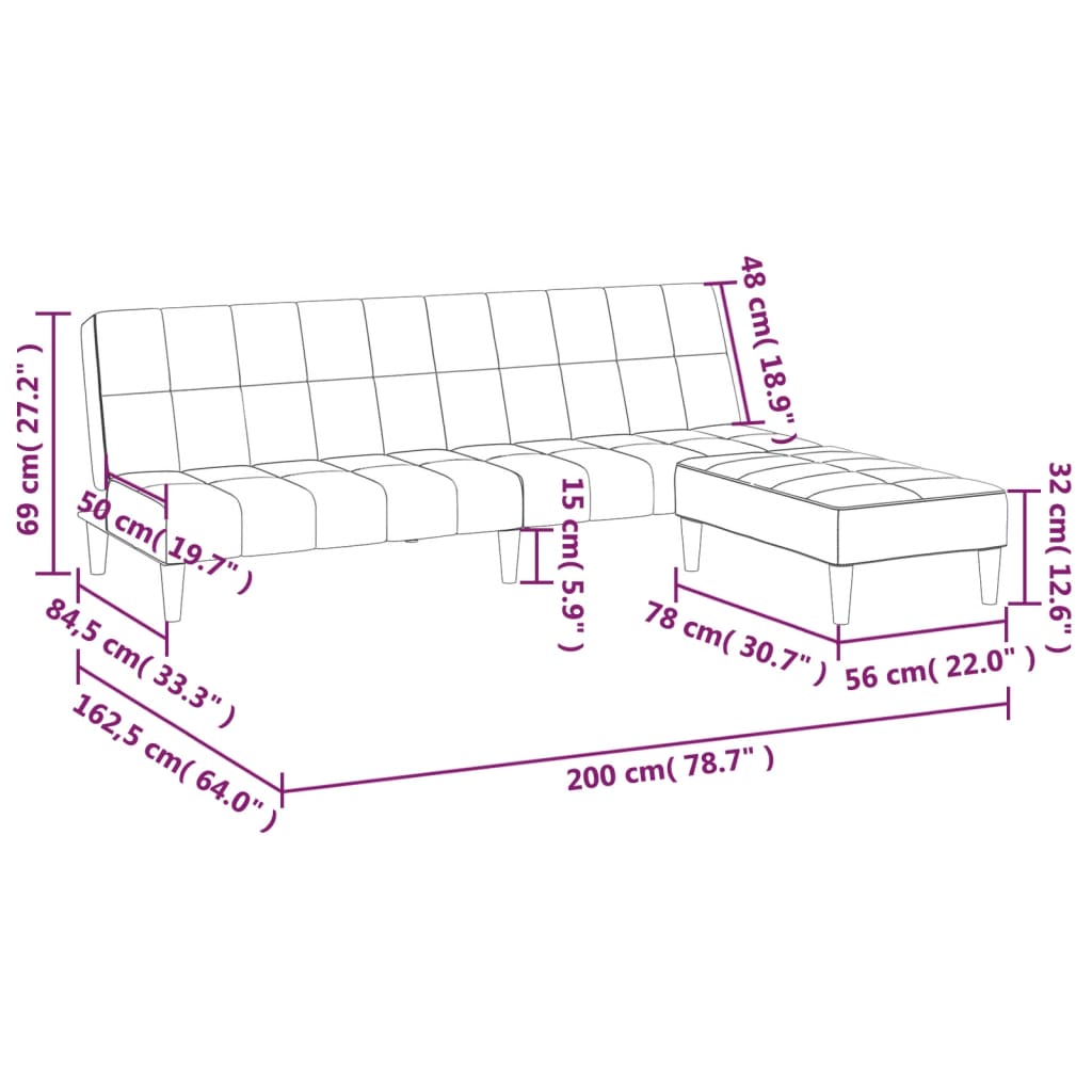 Schlafsofa 2-Sitzer mit Hocker Hellgrau Samt