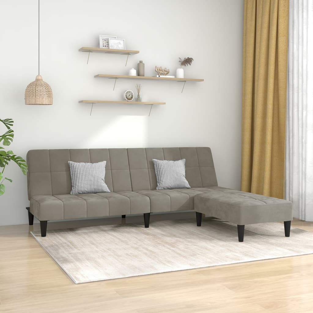 Schlafsofa 2-Sitzer mit Hocker Hellgrau Samt