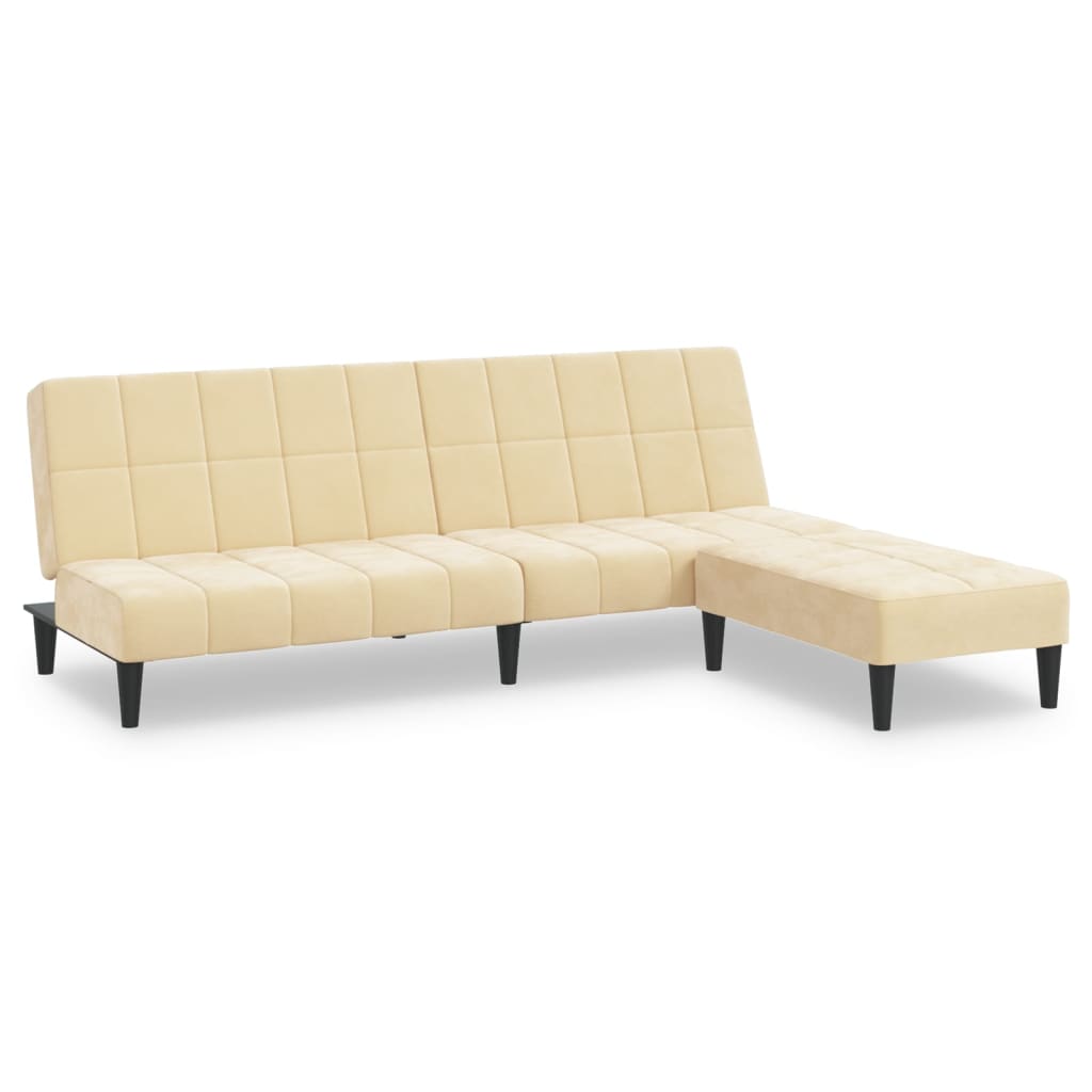Schlafsofa 2-Sitzer mit Hocker Creme Samt