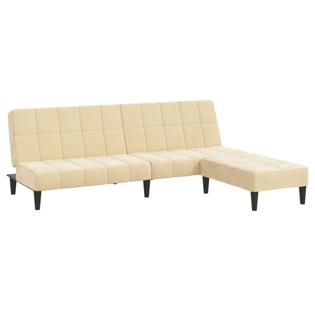 Schlafsofa 2-Sitzer mit Hocker Creme Samt