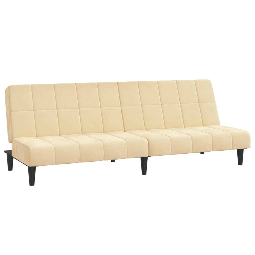 Schlafsofa 2-Sitzer mit Hocker Creme Samt