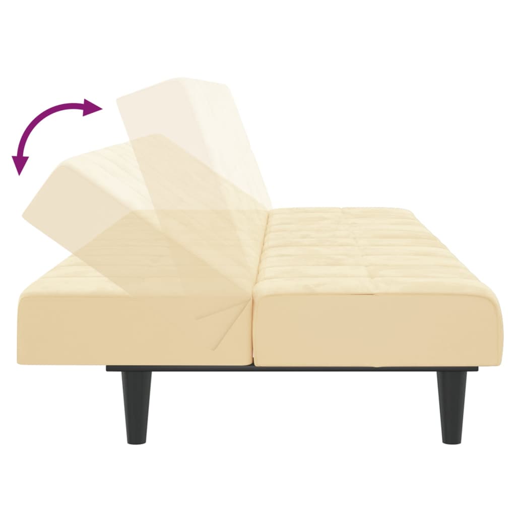 Schlafsofa 2-Sitzer mit Hocker Creme Samt