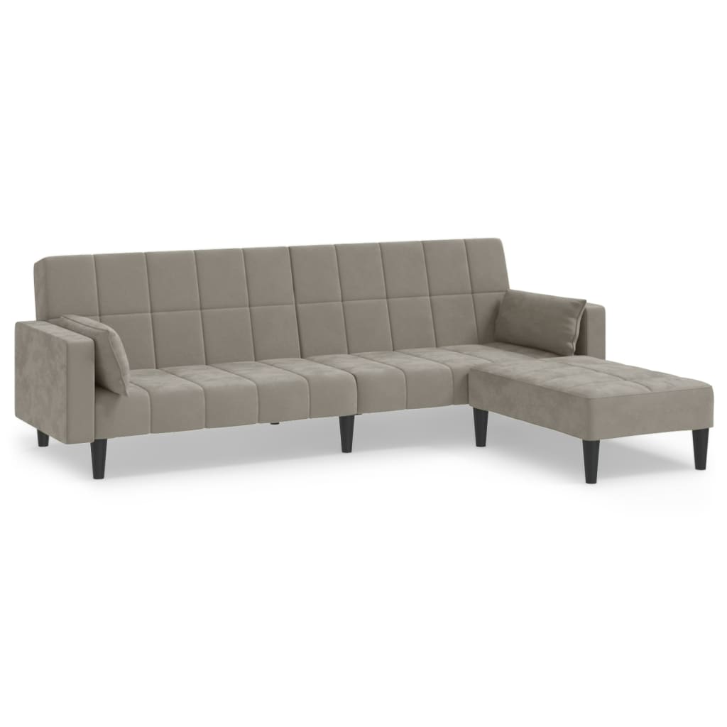 Schlafsofa 2-Sitzer mit 2 Kissen & Hocker Hellgrau Samt