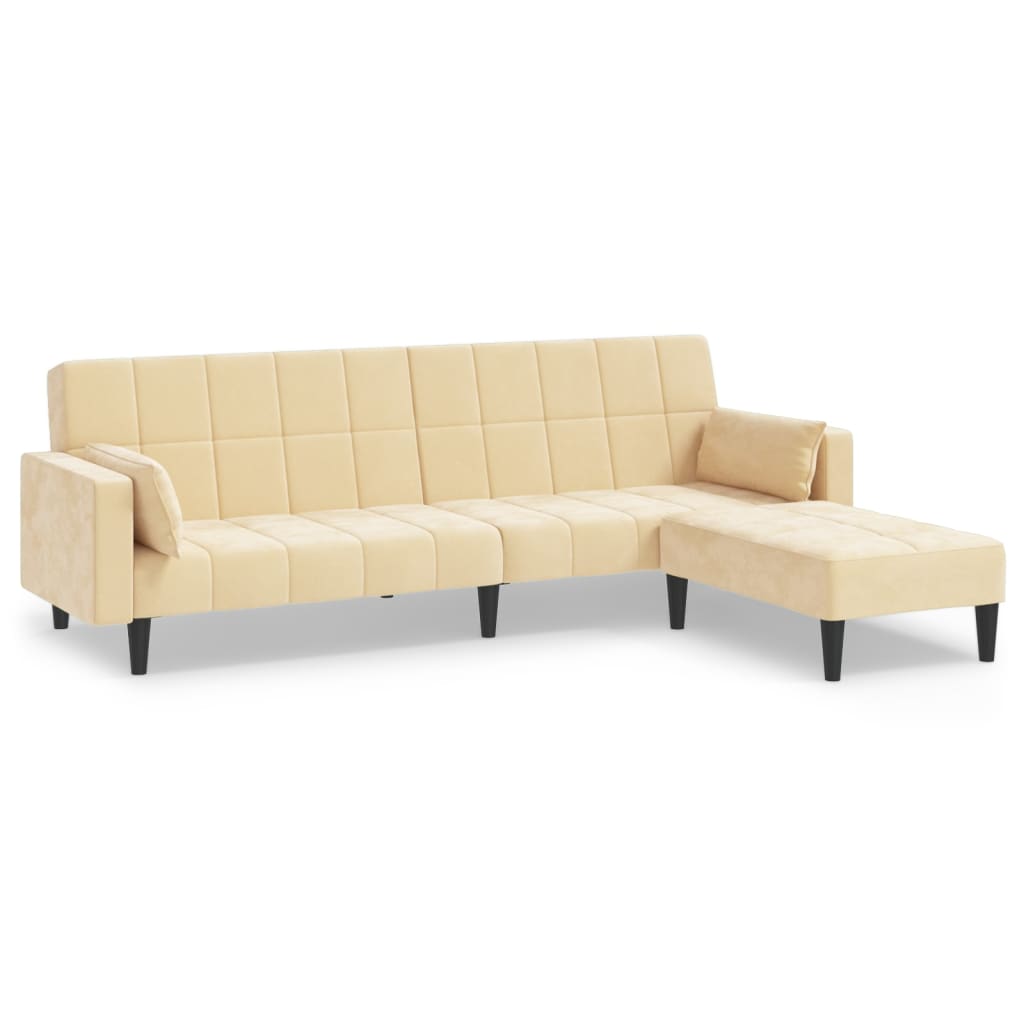 Schlafsofa 2-Sitzer mit 2 Kissen & Hocker Creme Samt