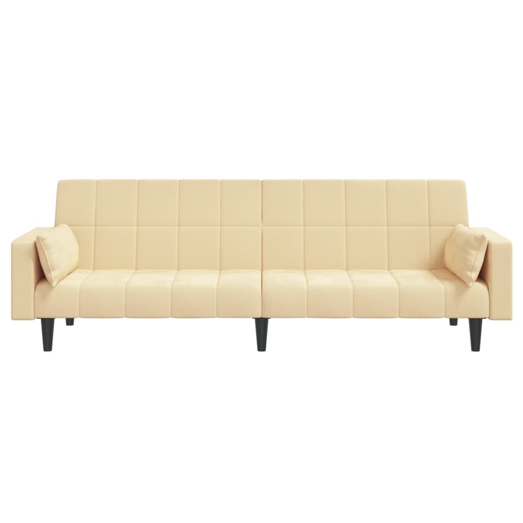Schlafsofa 2-Sitzer mit 2 Kissen & Hocker Creme Samt