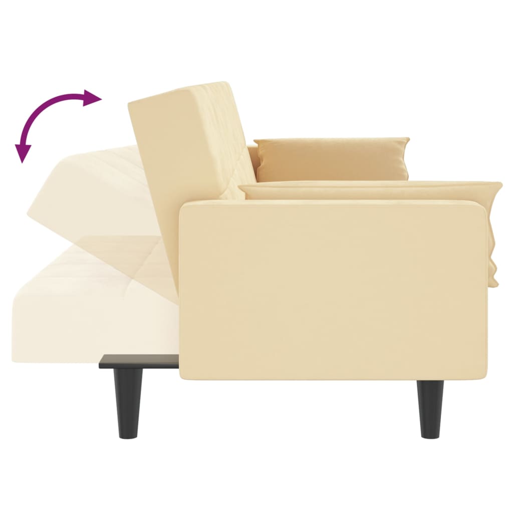 Schlafsofa 2-Sitzer mit 2 Kissen & Hocker Creme Samt