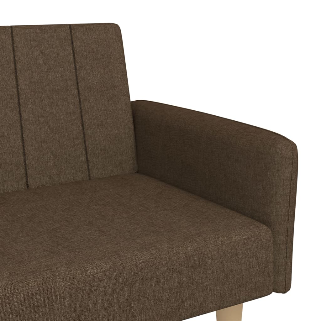 Schlafsofa 2-Sitzer mit Fußhocker Braun Stoff