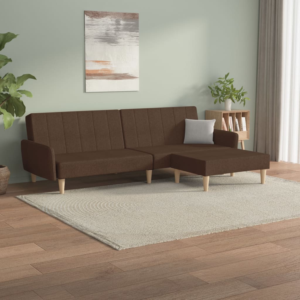 Schlafsofa 2-Sitzer mit Fußhocker Braun Stoff