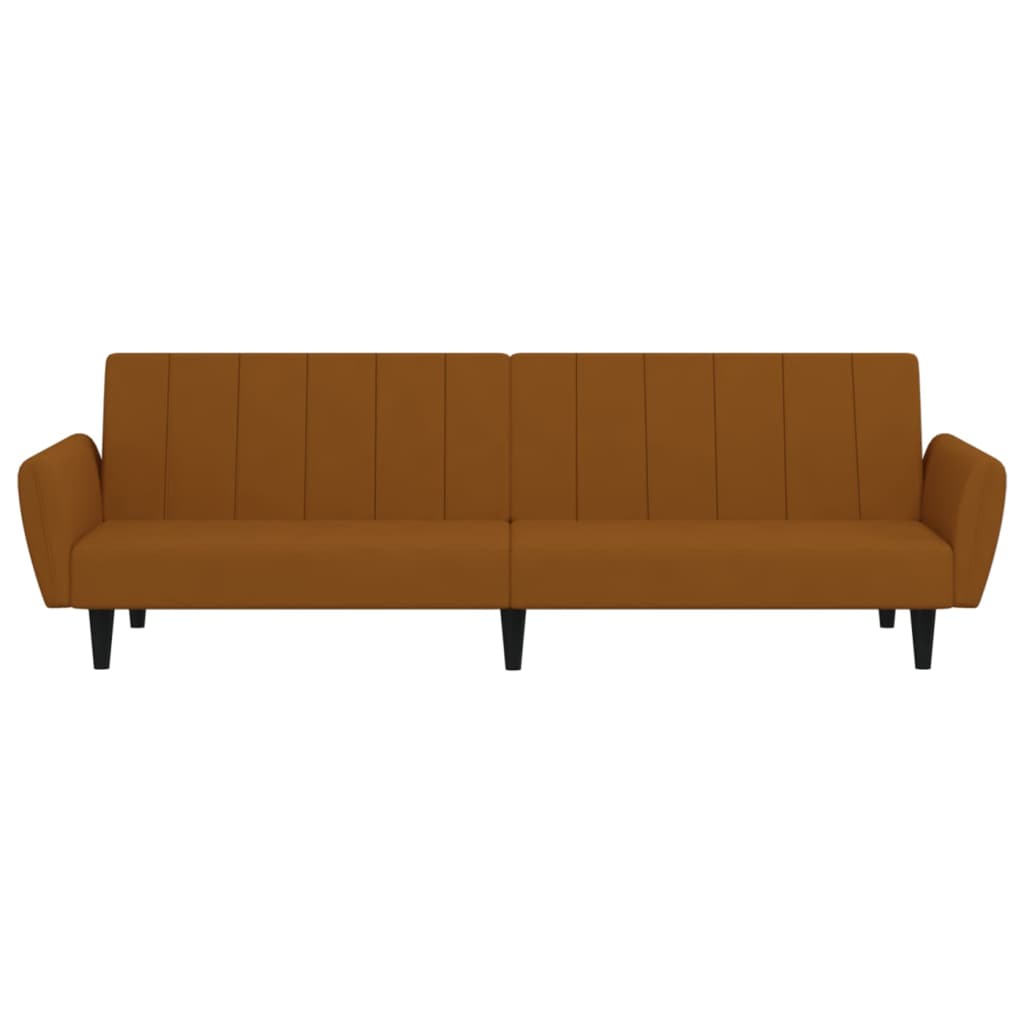 Schlafsofa 2-Sitzer mit Hocker Braun Samt